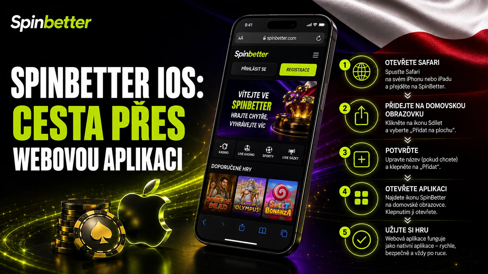 SpinBetter iOS: cesta přes webovou aplikaci na iPhonu